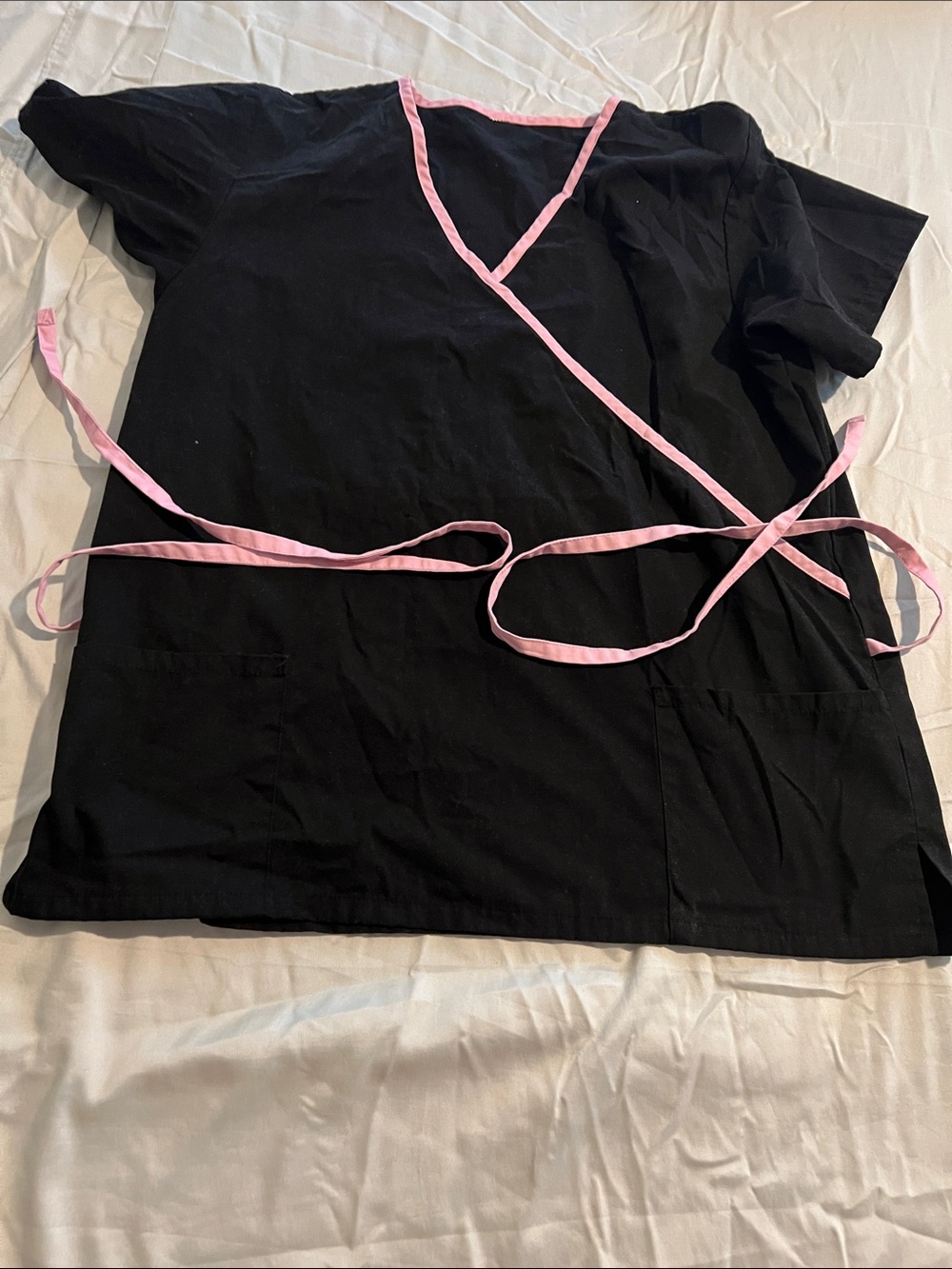 Black Medical Scrub Top with Pink Trim